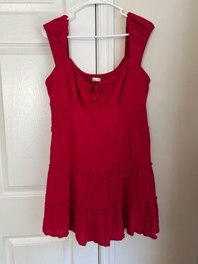Hollister Red Tiered Smocked Sleeveless Mini Dress Romper XL